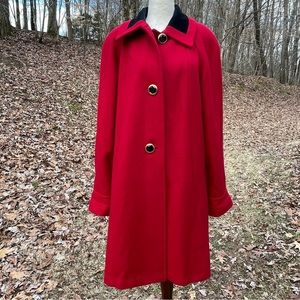 Vintage Jofeld Red Wool Blend Velvet Collar Swing Coat Heavy Weight Size Large